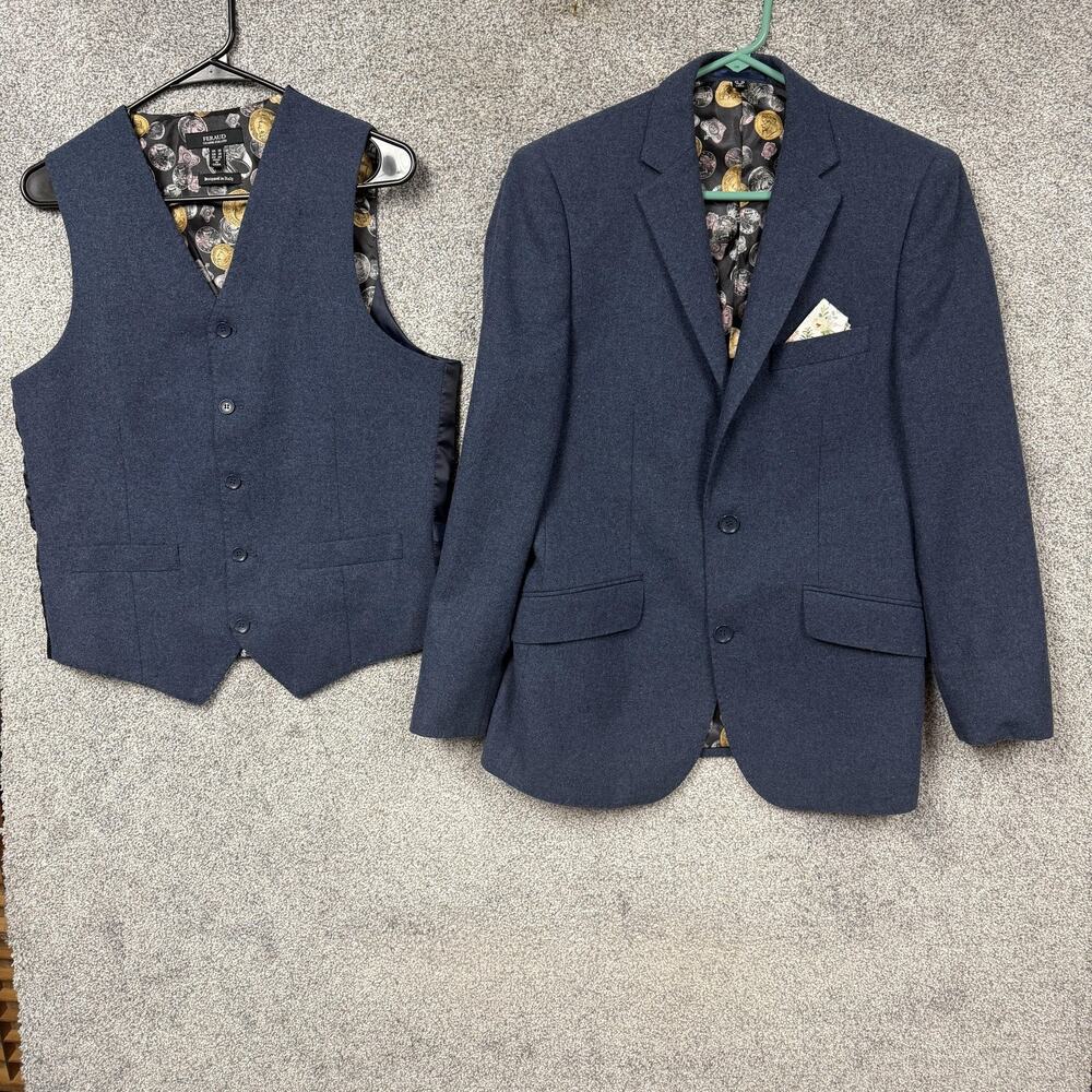 Gianni Feraud Suit 38 Blue Tweed 2 Piece Blazer Vest Coin Lining Formal Y2K Prom